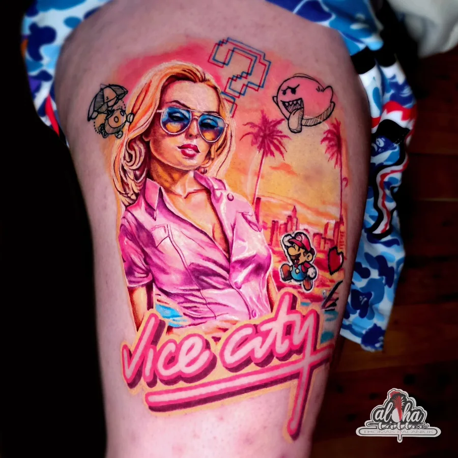 Tattoo by Thomas Palaniuk — Vice City pin-up (new school)